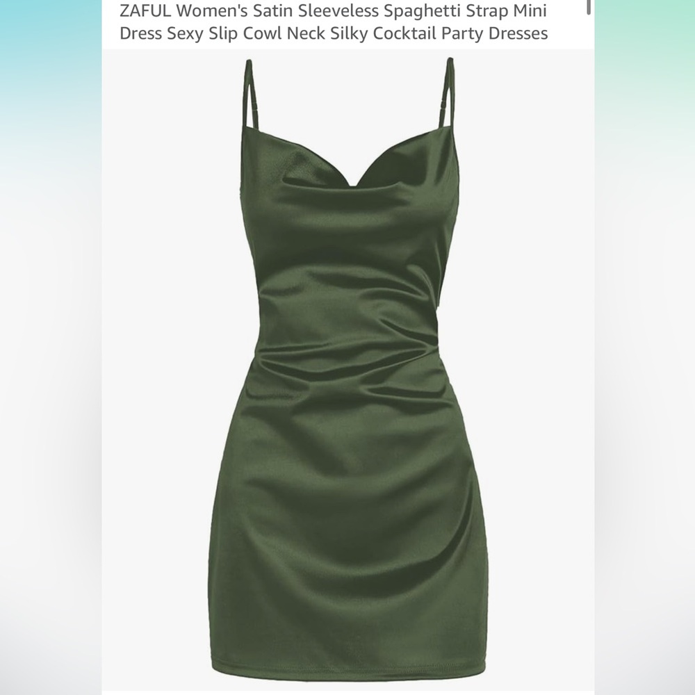 NWOT Amazon Women's Satin Mini Dress - Dark Green